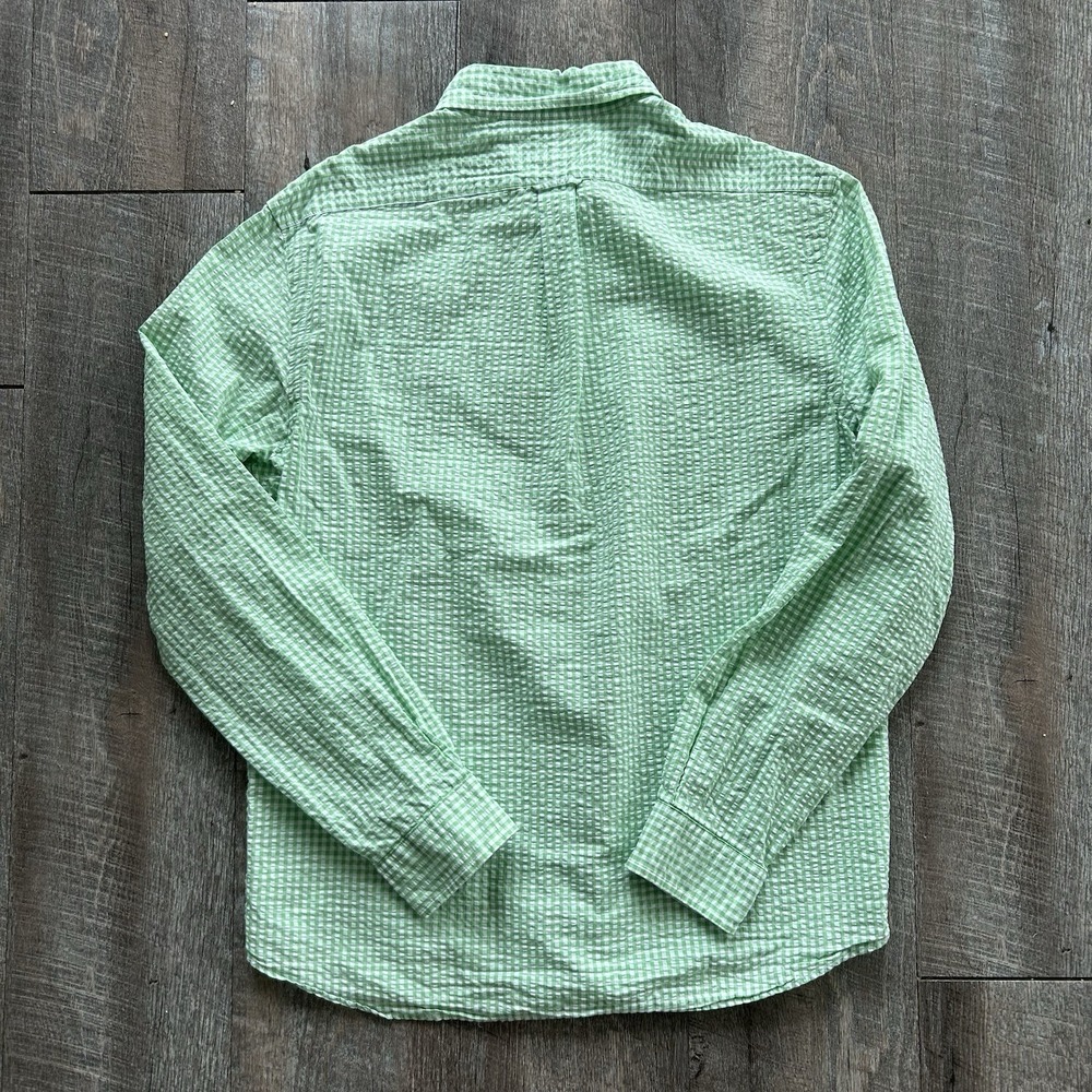 Ralph Lauren Mens Medium Classic Fit Green Gingham Seersucker Button Down Shirt - Picture 6 of 7